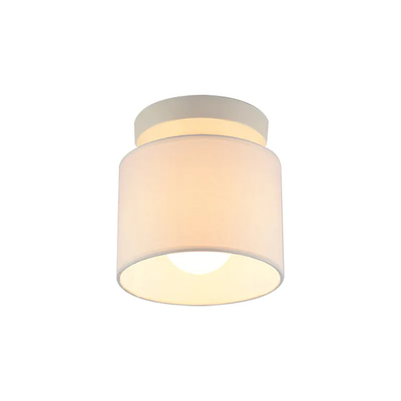 Mini Barrel Semi Mount Verlichting Eenvoud Stof 1 Lamp Flaxen/Wit Plafondinbouwlamp voor Foyer Clearhalo