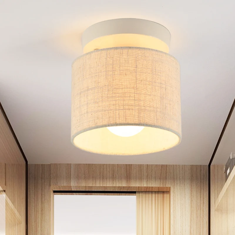 Mini Barrel Semi Mount Verlichting Eenvoud Stof 1 Lamp Flaxen/Wit Plafondinbouwlamp voor Foyer Clearhalo