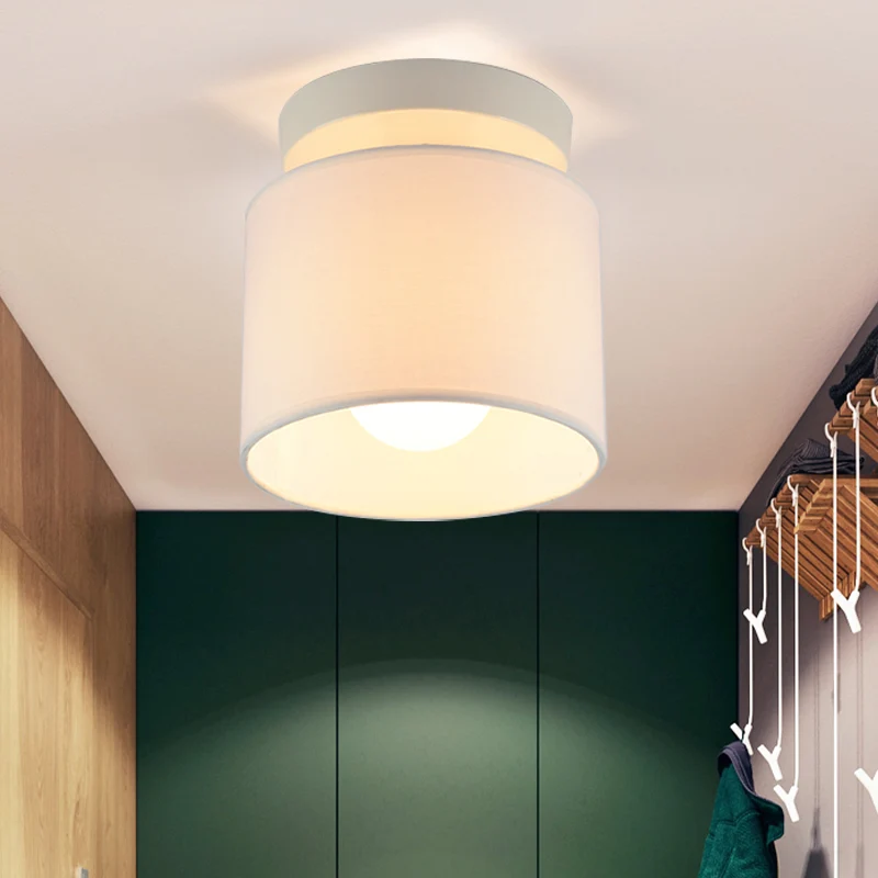 Mini Barrel Semi Mount Verlichting Eenvoud Stof 1 Lamp Flaxen/Wit Plafondinbouwlamp voor Foyer Clearhalo