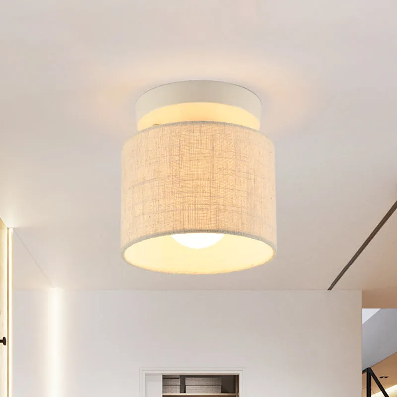 Mini Barrel Semi Mount Verlichting Eenvoud Stof 1 Lamp Flaxen/Wit Plafondinbouwlamp voor Foyer Clearhalo