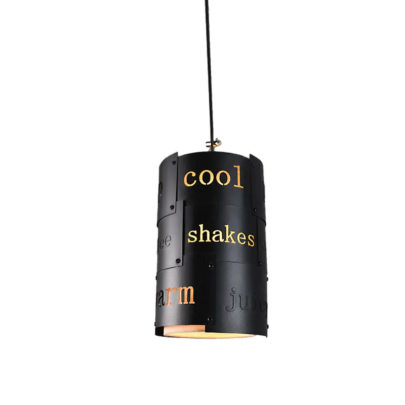 Mini gesplitste kolom bierbar hanglamp Artistry metallic enkele zwarte plafondhanger met script Clearhalo