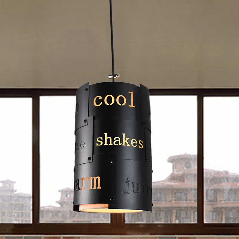 Mini gesplitste kolom bierbar hanglamp Artistry metallic enkele zwarte plafondhanger met script Clearhalo