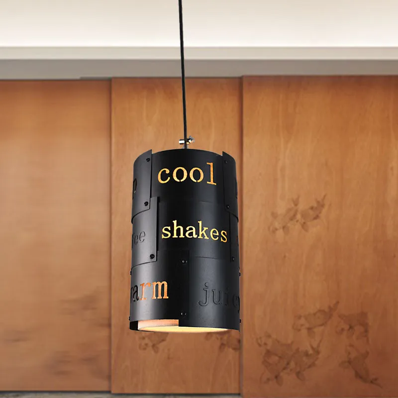 Mini gesplitste kolom bierbar hanglamp Artistry metallic enkele zwarte plafondhanger met script Clearhalo