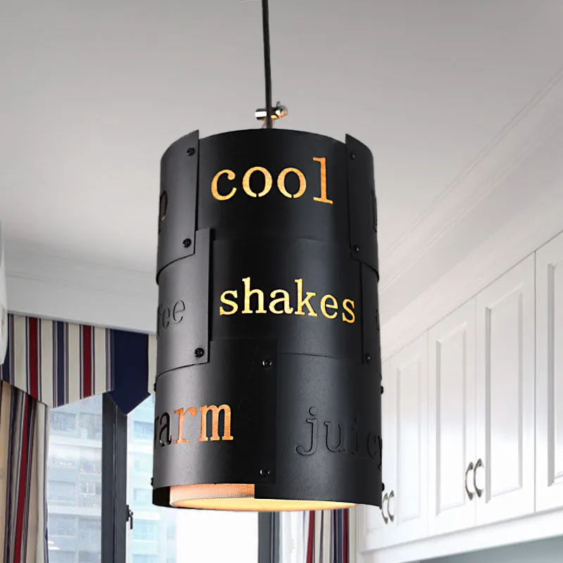 Mini gesplitste kolom bierbar hanglamp Artistry metallic enkele zwarte plafondhanger met script Clearhalo