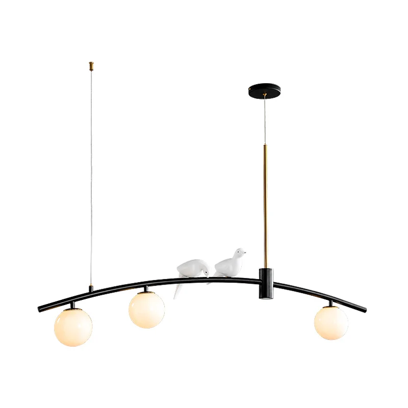 Minibol melkglas eilandlamp modern 3-kops zwart-messing ophanghanger met vogeldecoratie Clearhalo