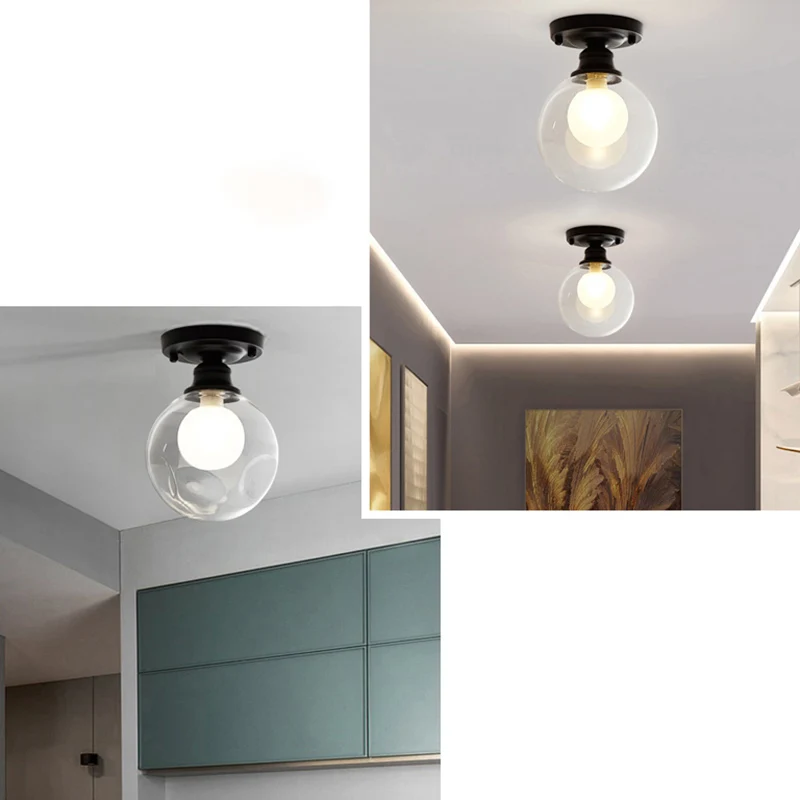 Mini-bol plafondinbouwlamp Eenvoudig dubbel geblazen glas 1-lichts gangpad semi-gemonteerde verlichting zwart Clearhalo