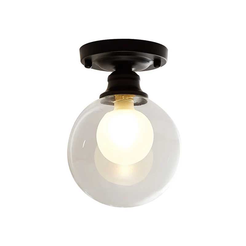 Mini-bol plafondinbouwlamp Eenvoudig dubbel geblazen glas 1-lichts gangpad semi-gemonteerde verlichting zwart Clearhalo