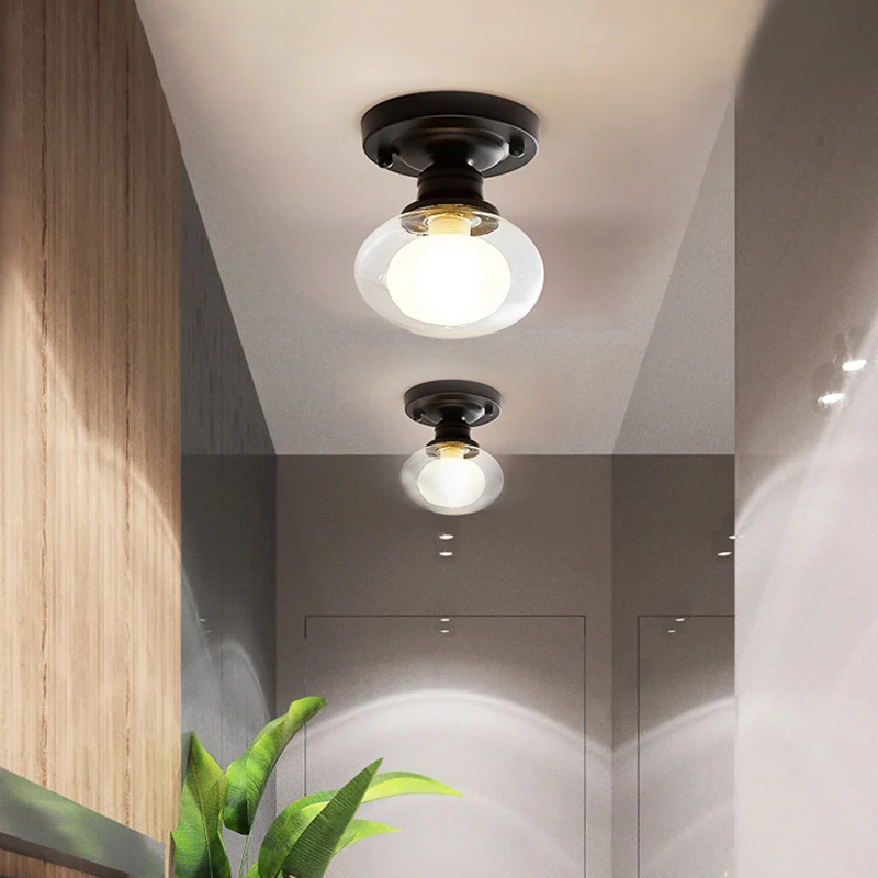 Mini-bol plafondinbouwlamp Eenvoudig dubbel geblazen glas 1-lichts gangpad semi-gemonteerde verlichting zwart Clearhalo