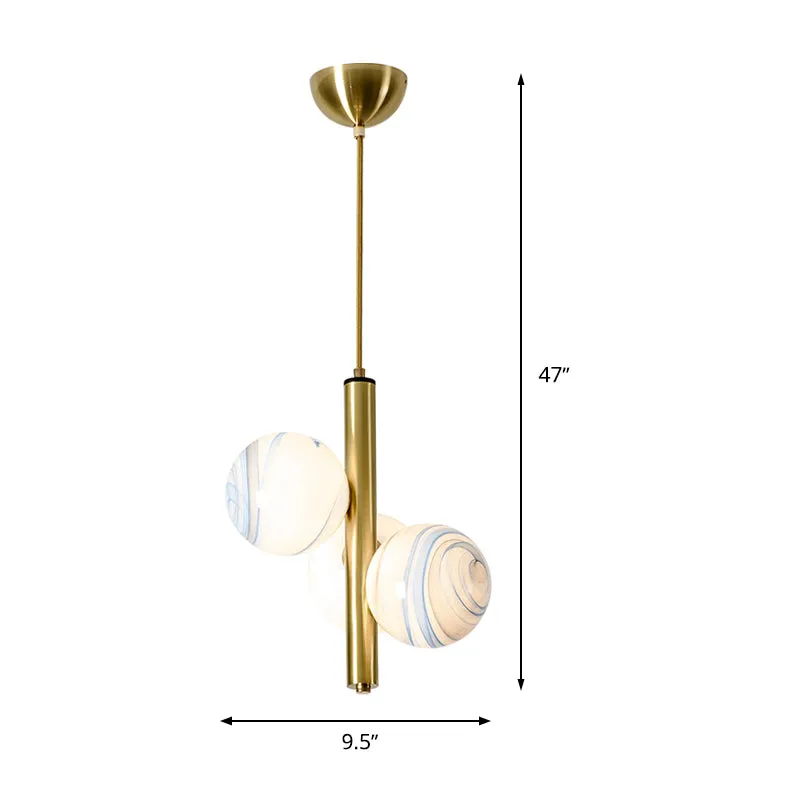 Minimalisme 3-kops kroonluchter licht messing Global LED hanglamp met matglazen kap Clearhalo