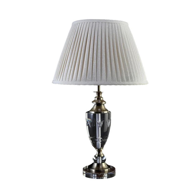Minimalisme Bell Nachtkastje Licht 1 Nachtkastjelamp van lichte stof crèmegrijs met kristallen accent Clearhalo