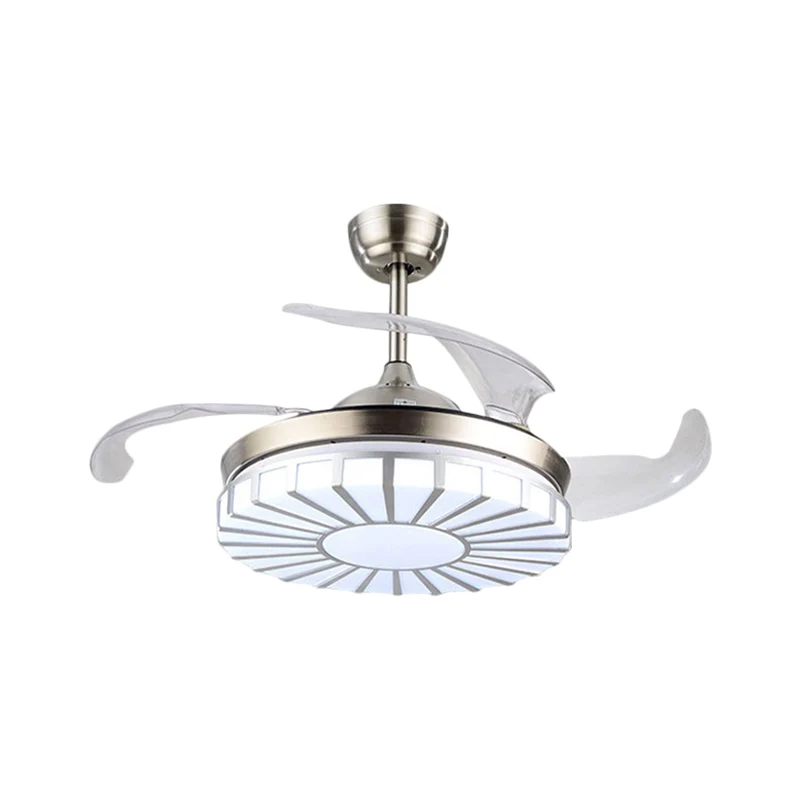 Minimalisme, cirkelvormige semi-inbouw acryl woonkamer, 4-bladige LED-hangende ventilatorlamp zilver/wit/goud, 42" W Clear...
