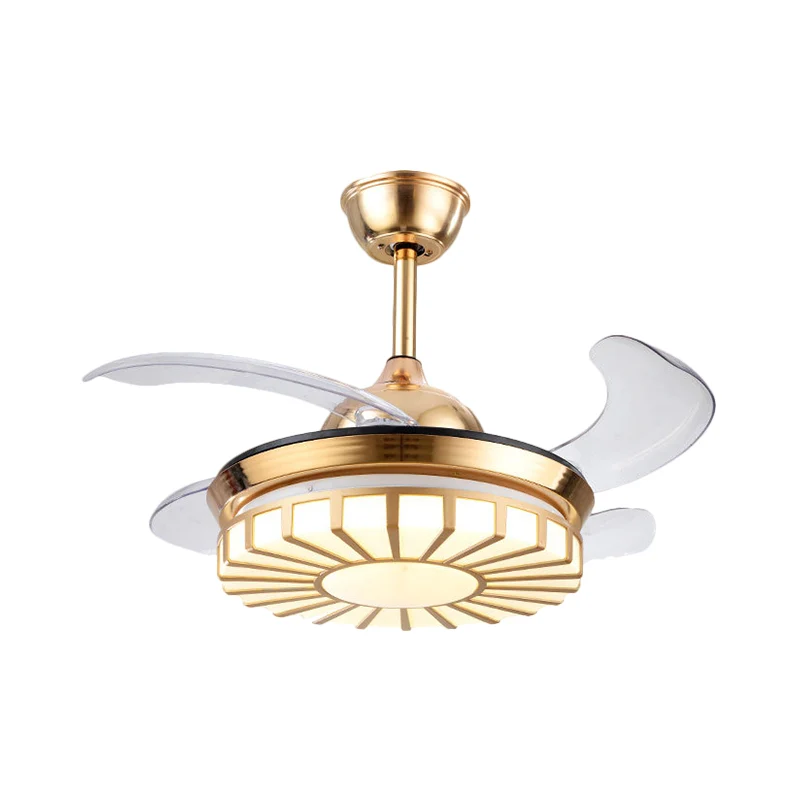 Minimalisme, cirkelvormige semi-inbouw acryl woonkamer, 4-bladige LED-hangende ventilatorlamp zilver/wit/goud, 42" W Clear...