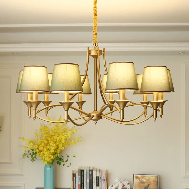 Minimalisme kandelaar kroonluchter licht metalen hanglamp met taps toelopende stoffen kap Clearhalo