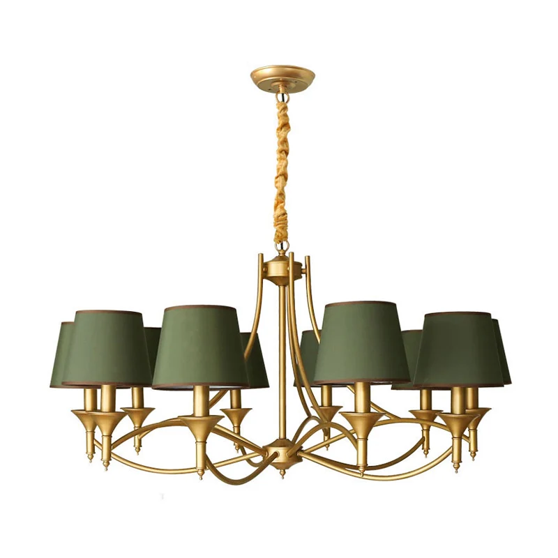 Minimalisme kandelaar kroonluchter licht metalen hanglamp met taps toelopende stoffen kap Clearhalo