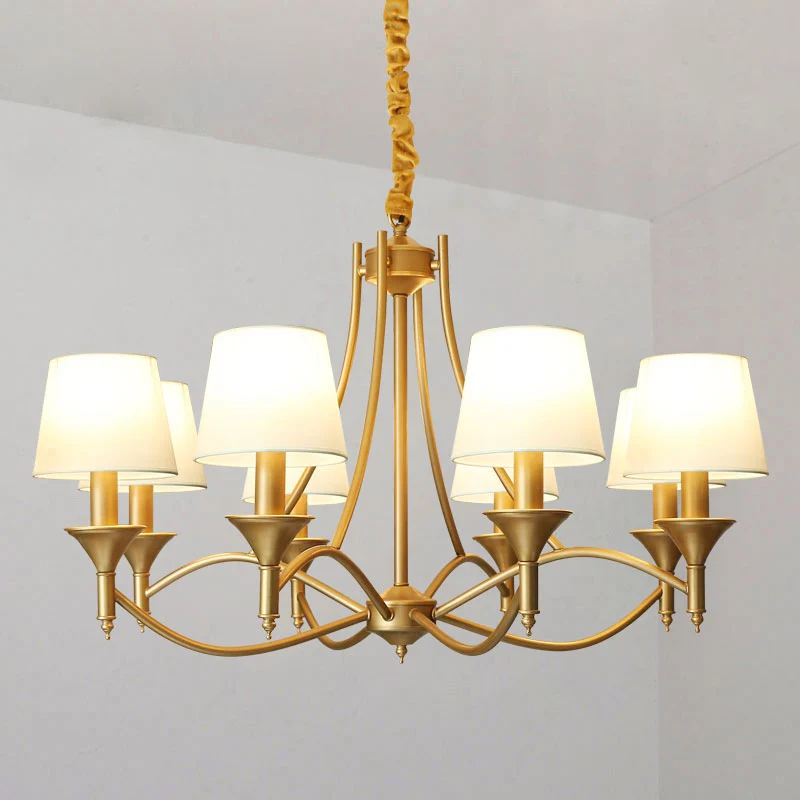 Minimalisme kandelaar kroonluchter licht metalen hanglamp met taps toelopende stoffen kap Clearhalo