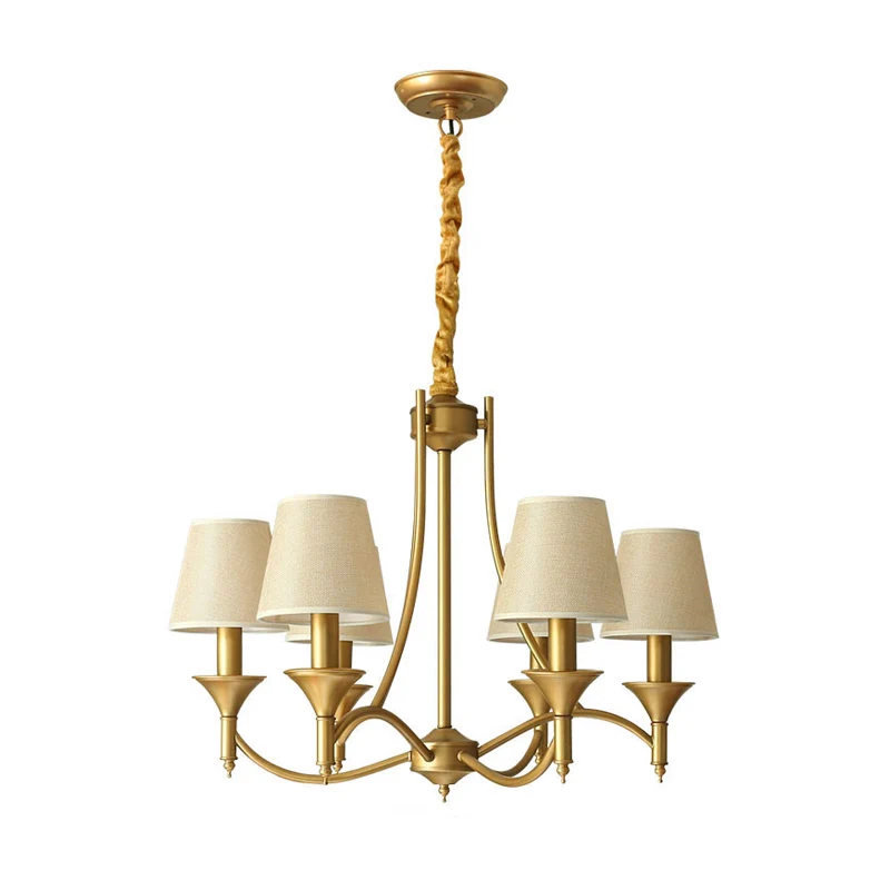 Minimalisme kandelaar kroonluchter licht metalen hanglamp met taps toelopende stoffen kap Clearhalo