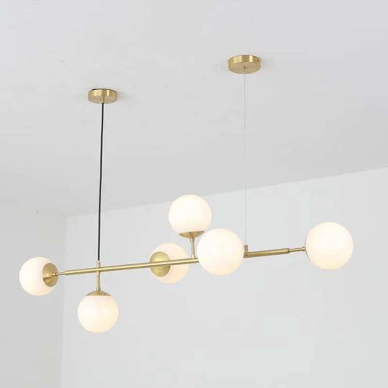 Minimalisme 6 lampen eilandlamp messing bal hanglamp met glazen kap voor restaurant Clearhalo