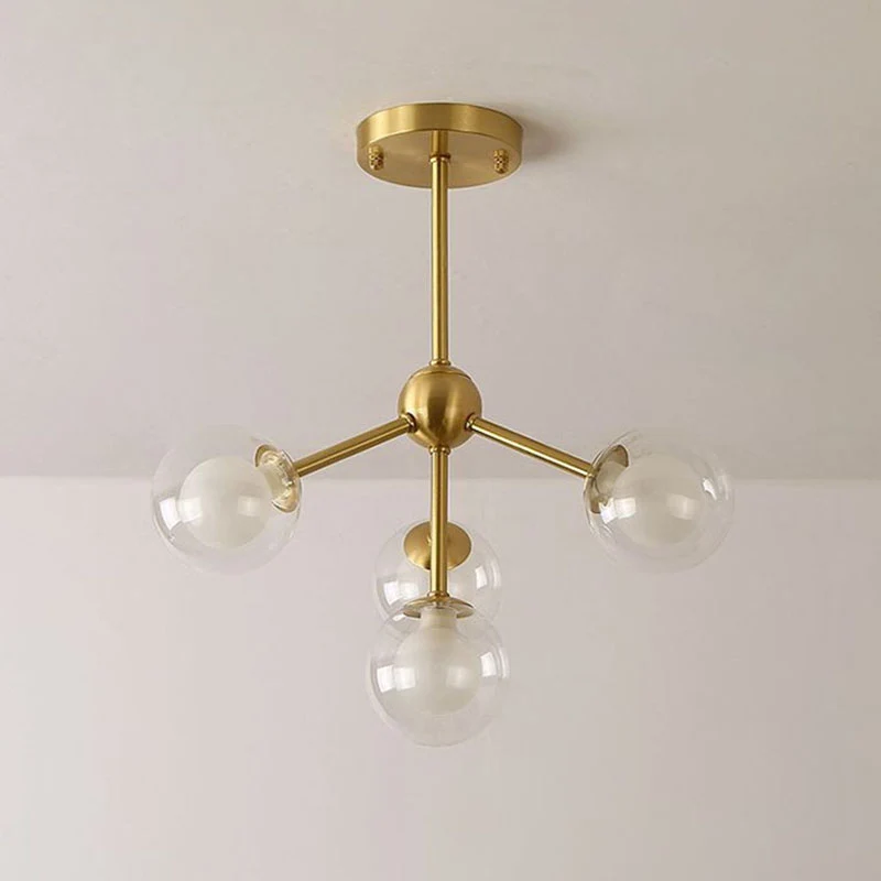 Minimalisme Takkroonluchter Metalen eetkamerplafondlamp met dubbele bolglazen kap goud Clearhalo