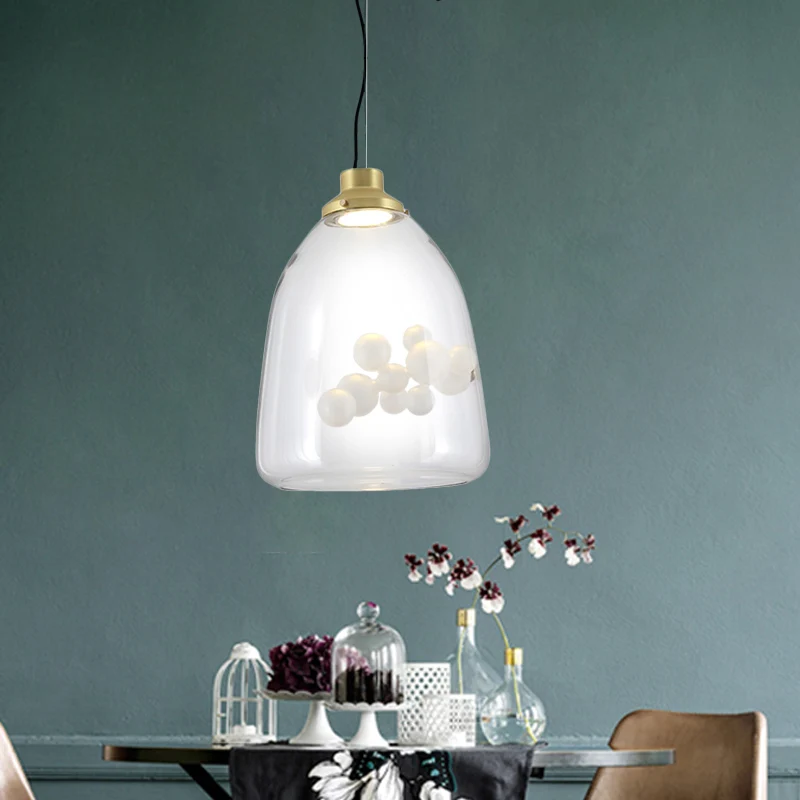 Minimalistisch Creatief 1 Lamp Hanglamp Helder Glas Goud Lange Kegel/Globe Plafondhanger met Binnenbel Decoratie Clearhalo