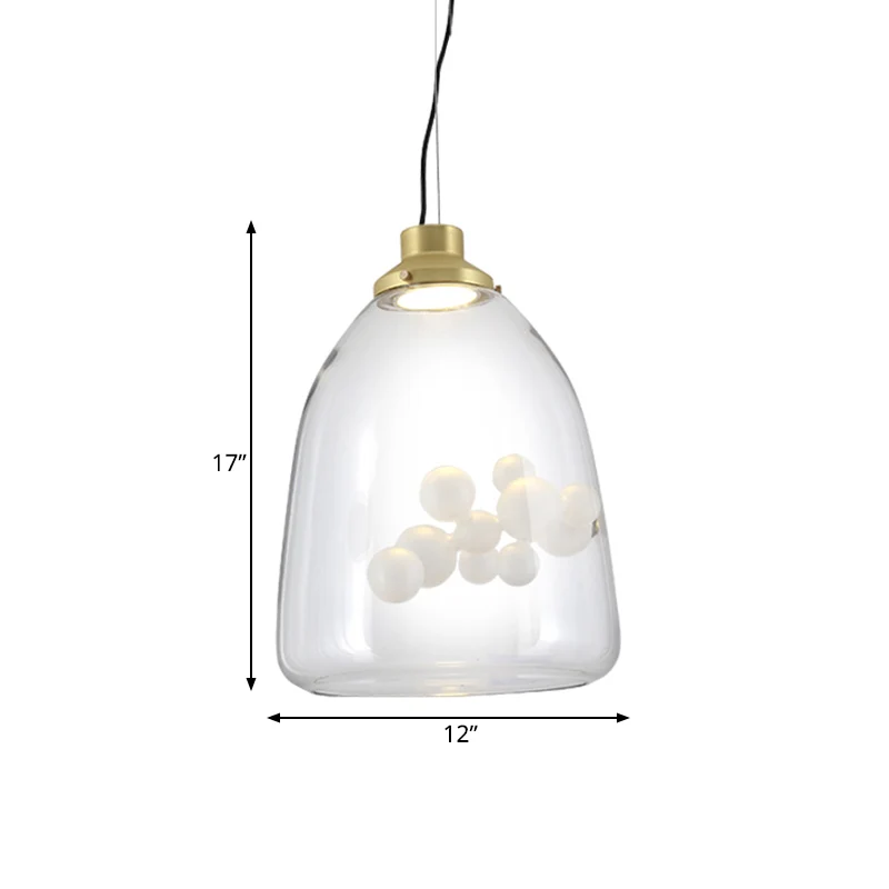 Minimalistisch Creatief 1 Lamp Hanglamp Helder Glas Goud Lange Kegel/Globe Plafondhanger met Binnenbel Decoratie Clearhalo