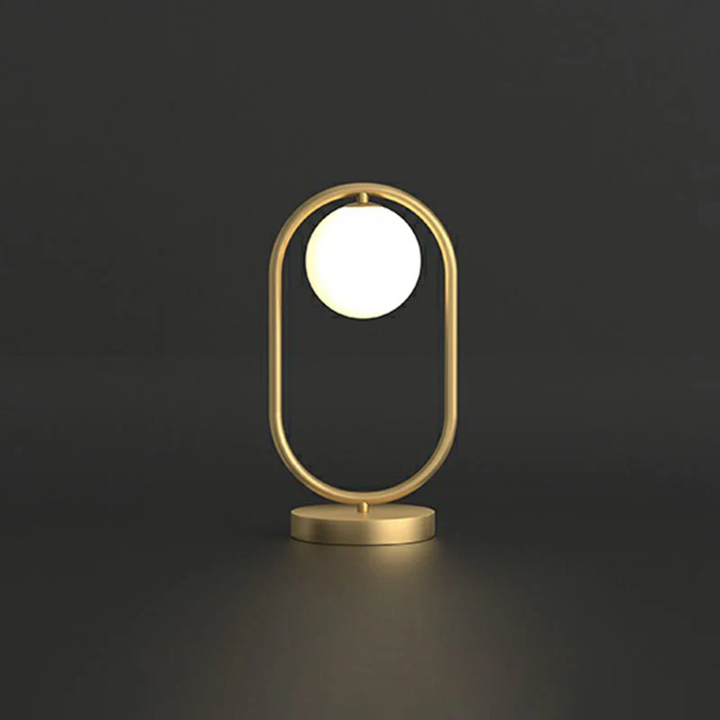 Minimalistisch ovaal frame tafelverlichting metaal 1-koppige slaapkamer nachtlampje met bal melkglas kap goud Clearhalo