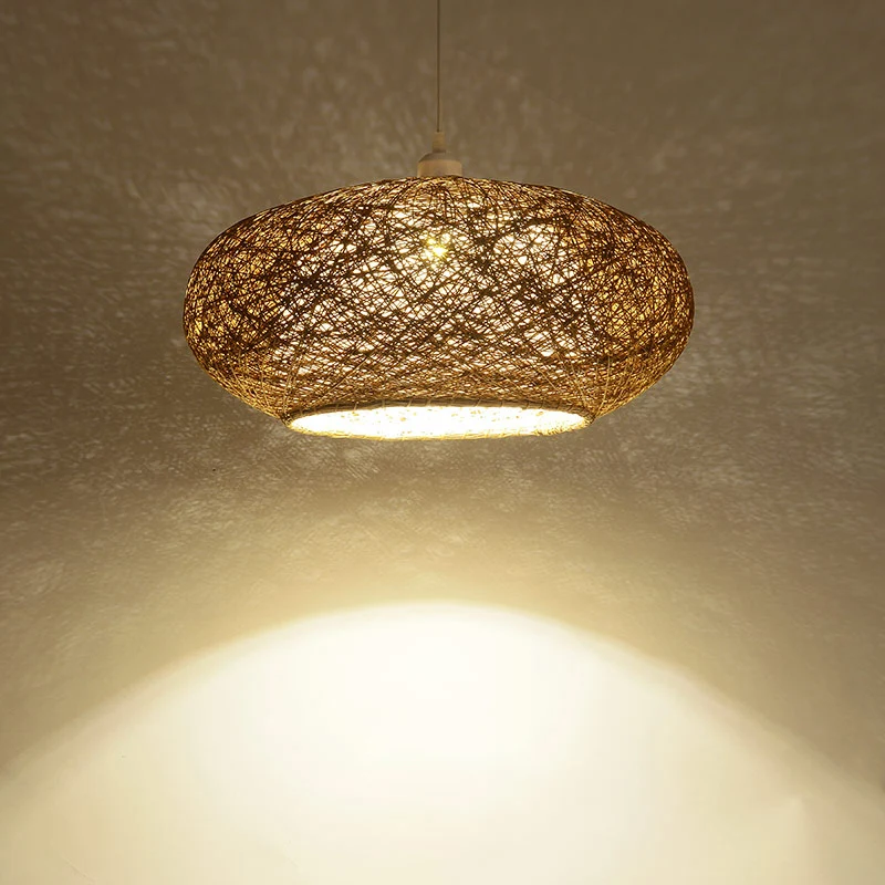 Minimalistisch rond hangend verlichtingsarmatuur rotan 1 kop theekamer plafondhanglamp donkerbruin Clearhalo