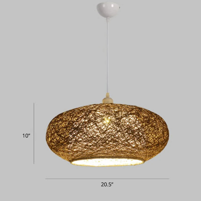 Minimalistisch rond hangend verlichtingsarmatuur rotan 1 kop theekamer plafondhanglamp donkerbruin Clearhalo