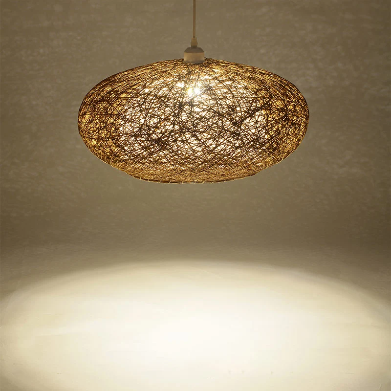 Minimalistisch rond hangend verlichtingsarmatuur rotan 1 kop theekamer plafondhanglamp donkerbruin Clearhalo