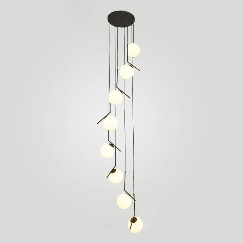 Minimalistische bol multi-licht hanglamp van opaalglas de woonkamer met metalen arm Clearhalo