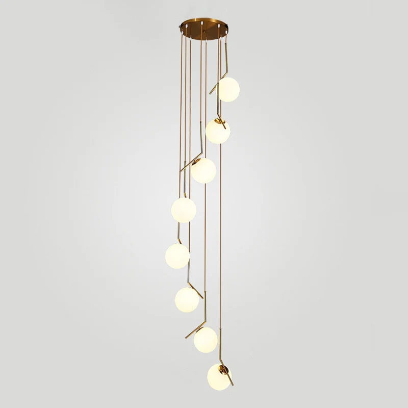 Minimalistische bol multi-licht hanglamp van opaalglas de woonkamer met metalen arm Clearhalo