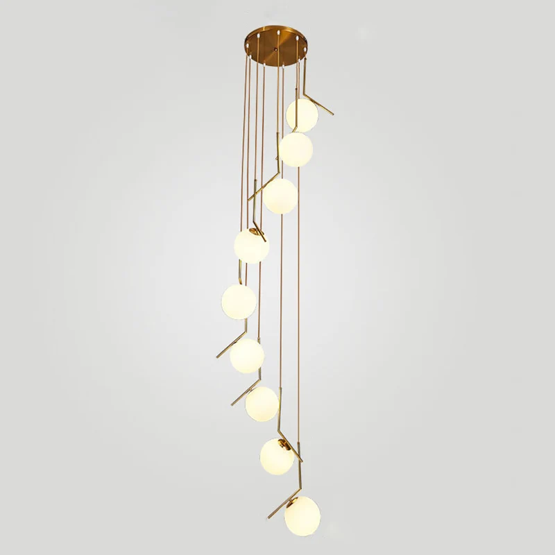 Minimalistische bol multi-licht hanglamp van opaalglas de woonkamer met metalen arm Clearhalo