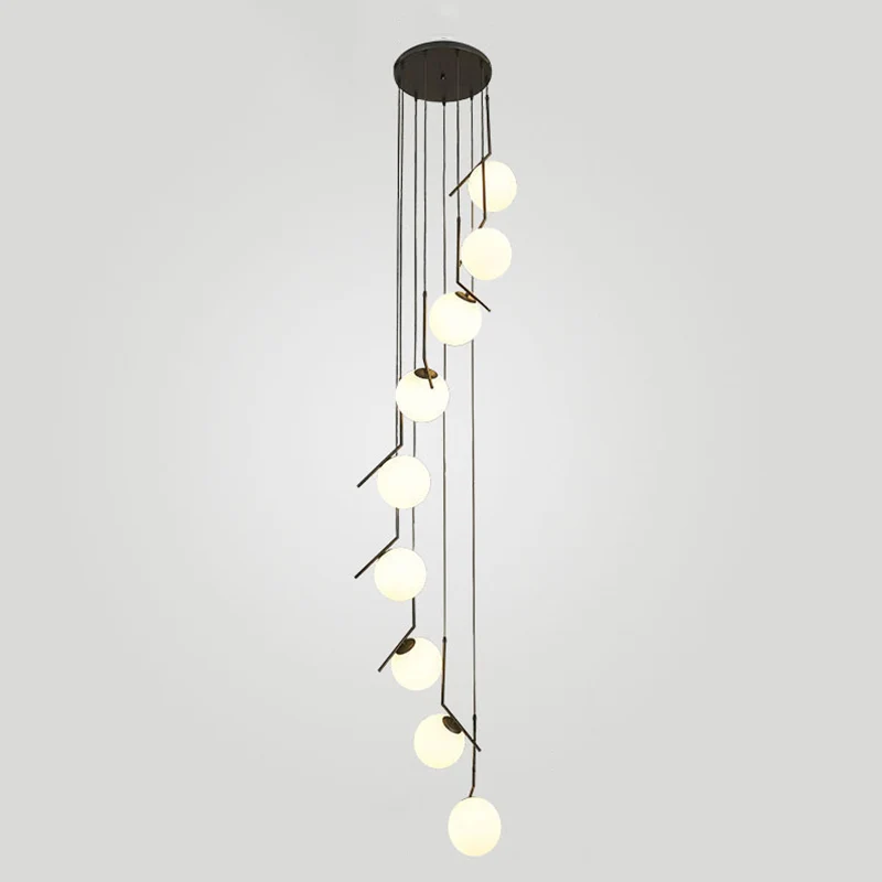 Minimalistische bol multi-licht hanglamp van opaalglas de woonkamer met metalen arm Clearhalo