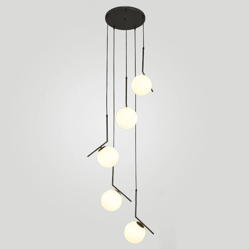 Minimalistische bol multi-licht hanglamp van opaalglas de woonkamer met metalen arm Clearhalo