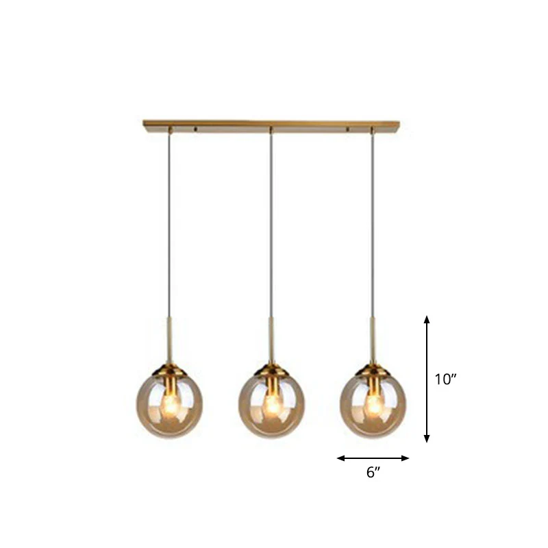 Minimalistische bolvormige multi-plafondlamp van glas met 3 lampen en ophanging voor de eetkamer messing Clearhalo