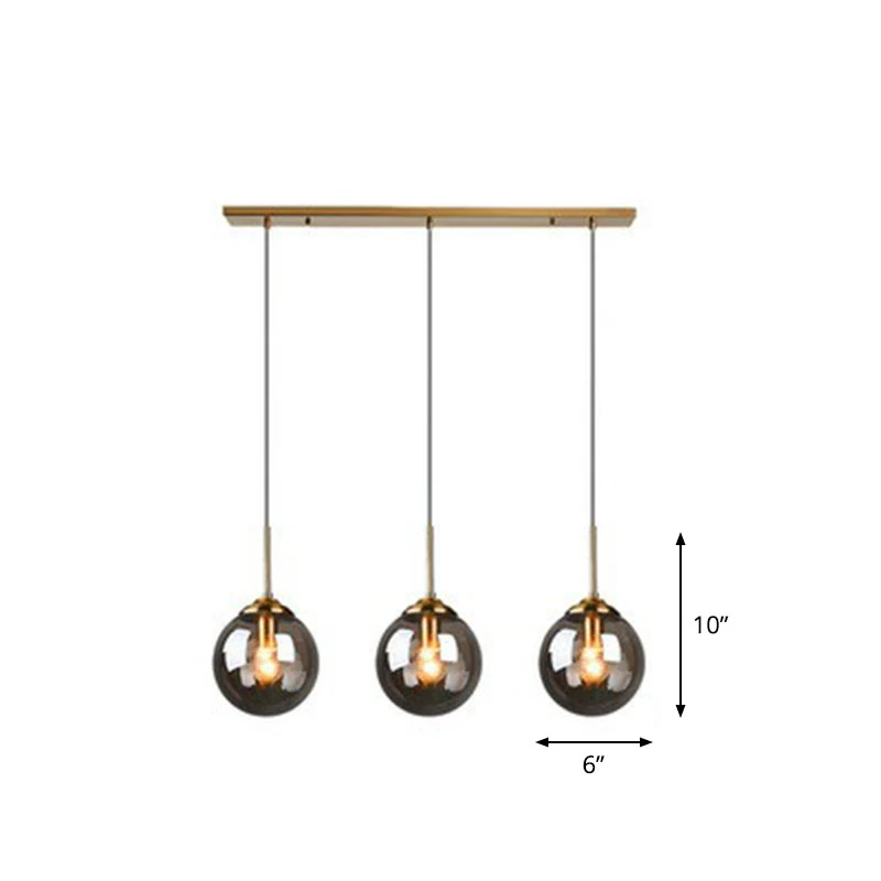 Minimalistische bolvormige multi-plafondlamp van glas met 3 lampen en ophanging voor de eetkamer messing Clearhalo