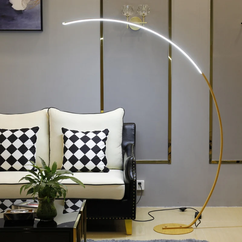 Minimalistische Bow-vloerverlichting Metallic woonkamer LED-leesvloerlamp zwart/beige Clearhalo