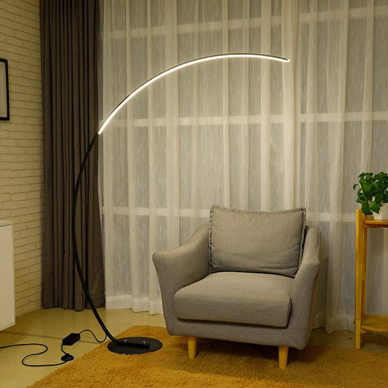Minimalistische Bow-vloerverlichting Metallic woonkamer LED-leesvloerlamp zwart/beige Clearhalo