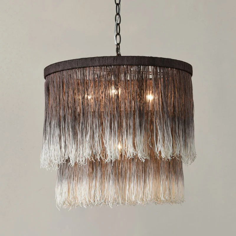 Minimalistische cilindrische hangende kroonluchter stof 4 lampen hanglamp bruin voor slaapkamer Clearhalo