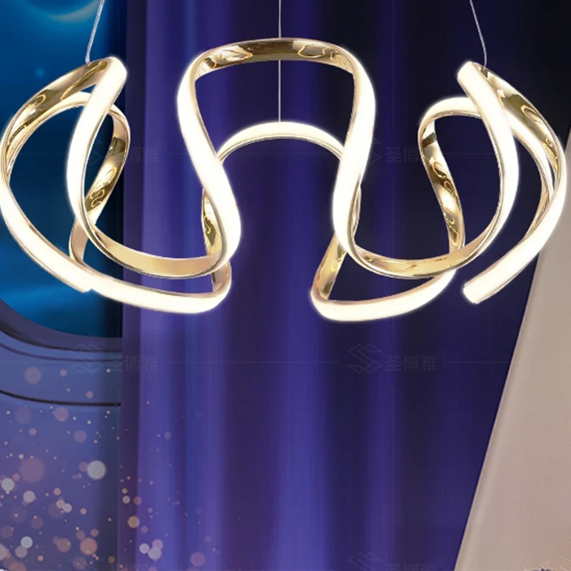 Minimalistische Curve Kroonluchter Hanglamp Metaal Slaapkamer LED Hanglamp goud Clearhalo