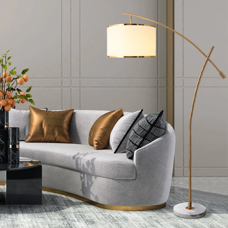 Minimalistische Drum Staande Lichte 1-lichts stoffen vloerlamp met marmeren voet wit Clearhalo