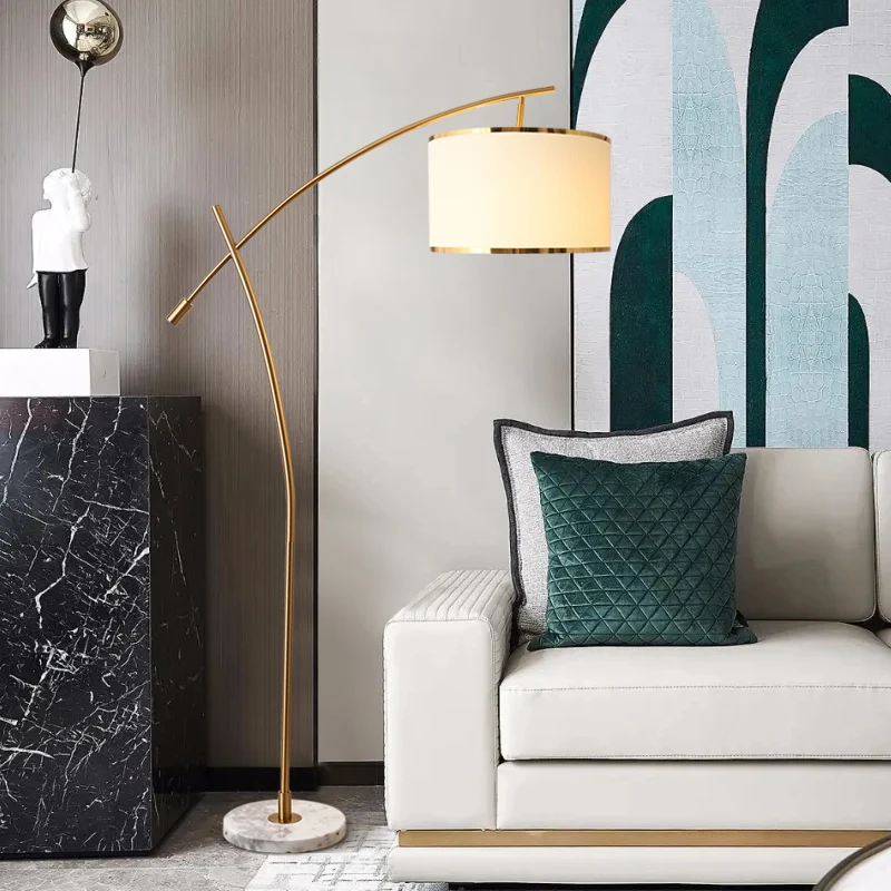 Minimalistische Drum Staande Lichte 1-lichts stoffen vloerlamp met marmeren voet wit Clearhalo