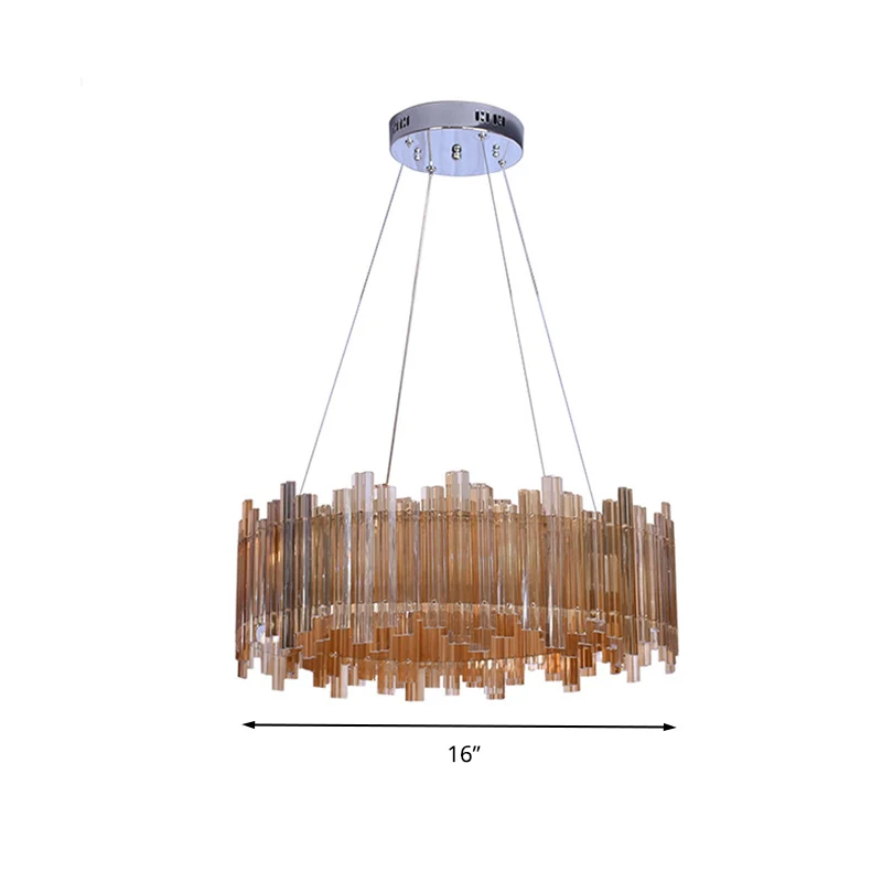 Minimalistische Drum-kristallen kroonluchter LED-hanglampset amber voor woonkamer Clearhalo