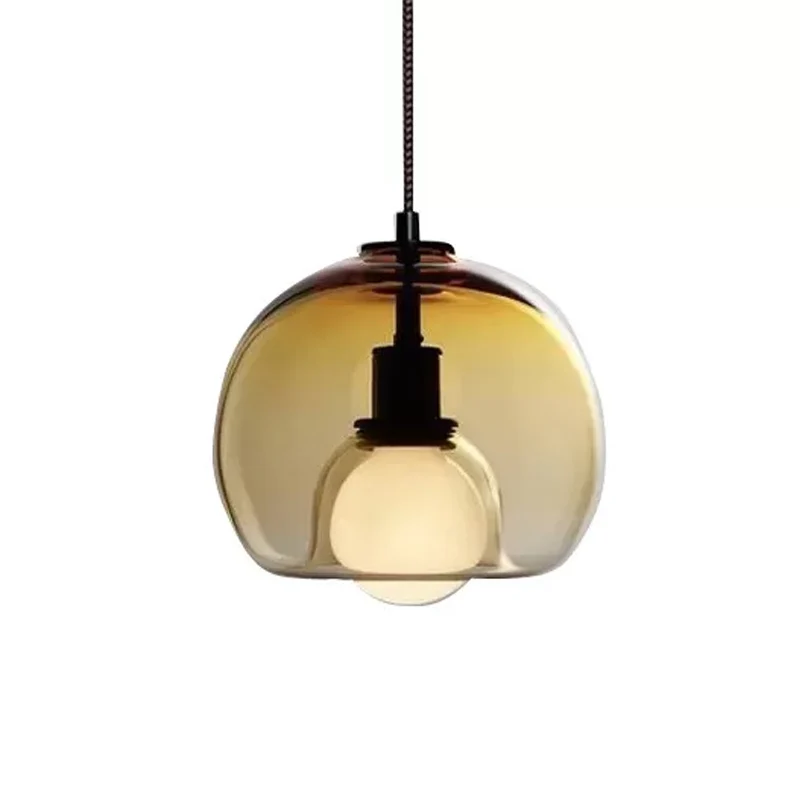 Minimalistische dubbele halfrond hanglamp rook/cognacglas 1-lichts eettafel plafond hanglamp Clearhalo