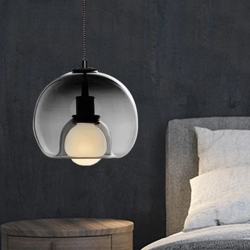 Minimalistische dubbele halfrond hanglamp rook/cognacglas 1-lichts eettafel plafond hanglamp Clearhalo