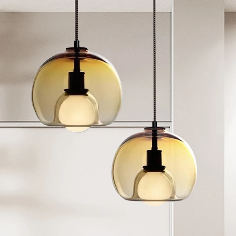 Minimalistische dubbele halfrond hanglamp rook/cognacglas 1-lichts eettafel plafond hanglamp Clearhalo