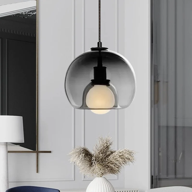 Minimalistische dubbele halfrond hanglamp rook/cognacglas 1-lichts eettafel plafond hanglamp Clearhalo