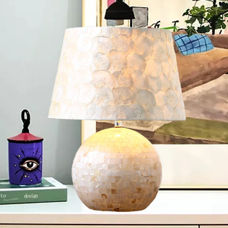 Minimalistische Globe en Drum tafellamp Shell-nachtlamp met één lamp wit Clearhalo