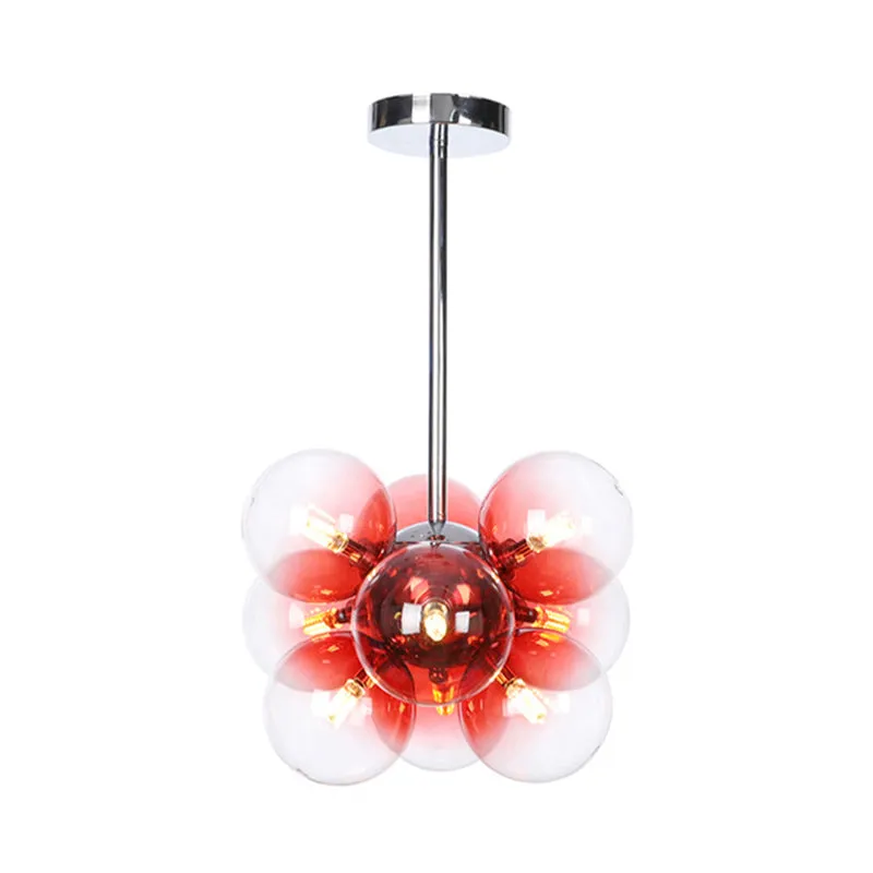 Minimalistische Globe semi-inbouwverlichting grijs/wit/rood glas 9-lichts woonkamerplafondlamp zwart/messing/chroom Clearhalo