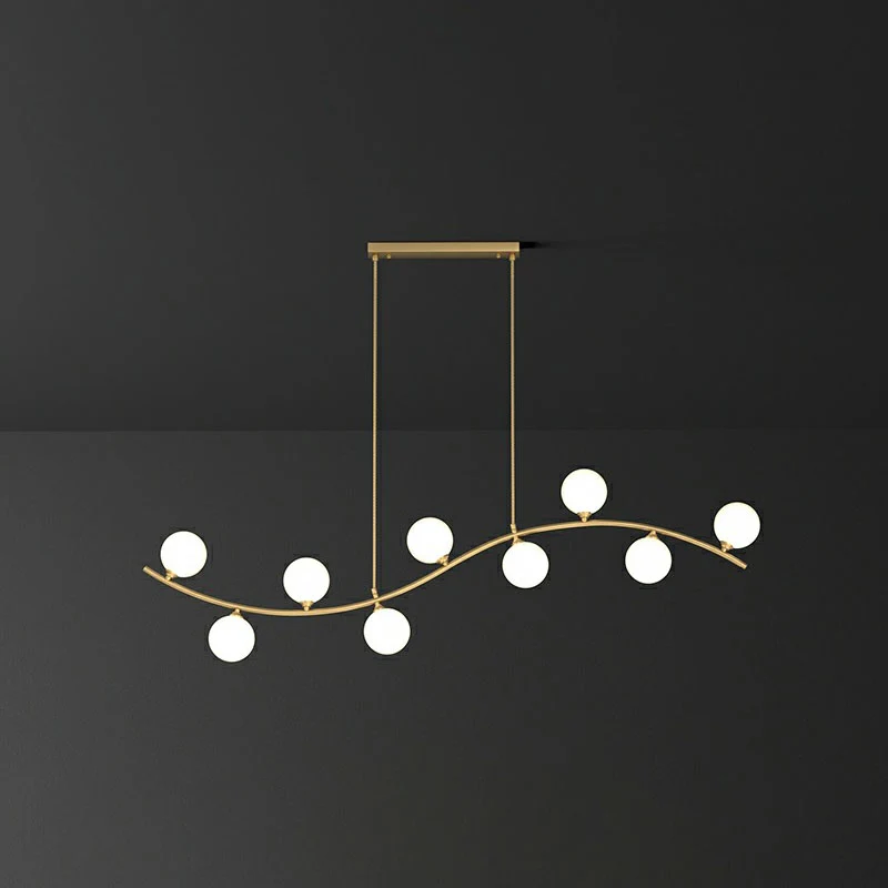 Minimalistische golvende plafondhanger Melkbal Glazen eetkamer Eilandverlichting goud Clearhalo