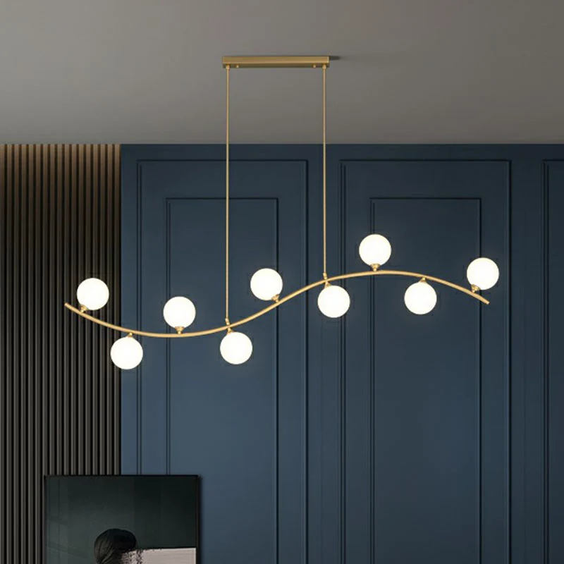 Minimalistische golvende plafondhanger Melkbal Glazen eetkamer Eilandverlichting goud Clearhalo